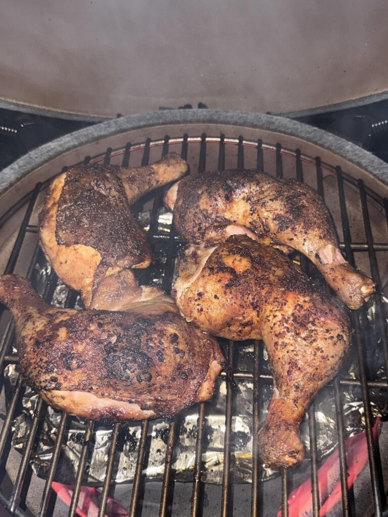 First time smoking on my medium BGE - chicken quarters