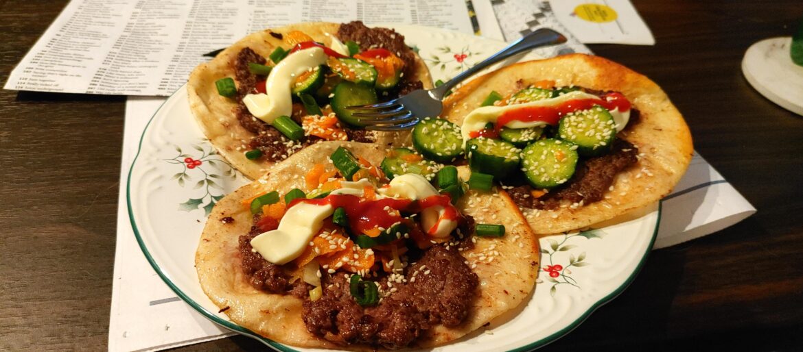 Smashed Beef Gyoza Tacos