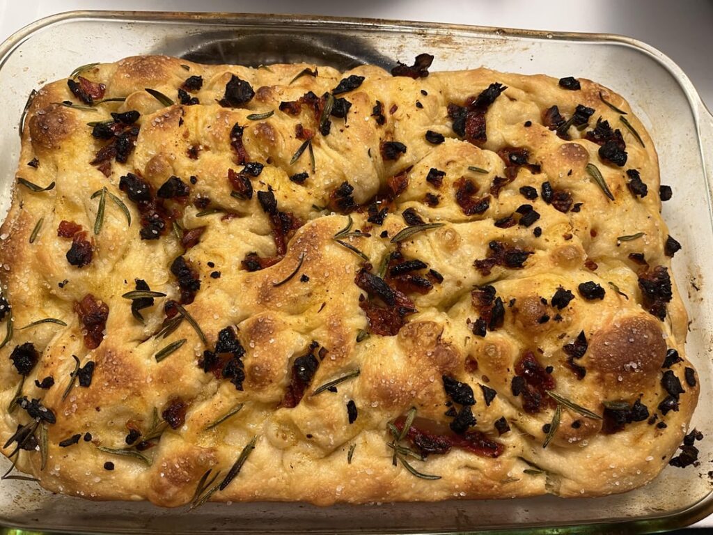 Don’t know if this is allowed here or not but I’m just so proud of this Rosemary, Sundried Tomato, and Sea Salt Sourdough Focaccia I made. First bread I’ve made with my starter and I’m just so happy with how it turned out. Don’t even care that I burned some of the sundried tomatoes on top.