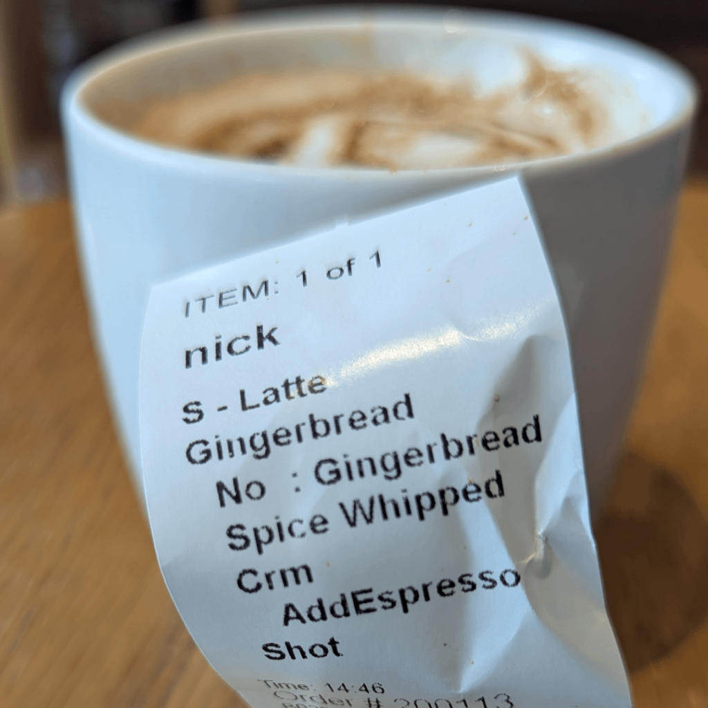 There's no good coffee shop in this Australian shopping centre. So I tried my annual Starbucks for the lolz. I ordered a pumpkin spice spice latte ("yes mate we do them!"). And my name is Nate.