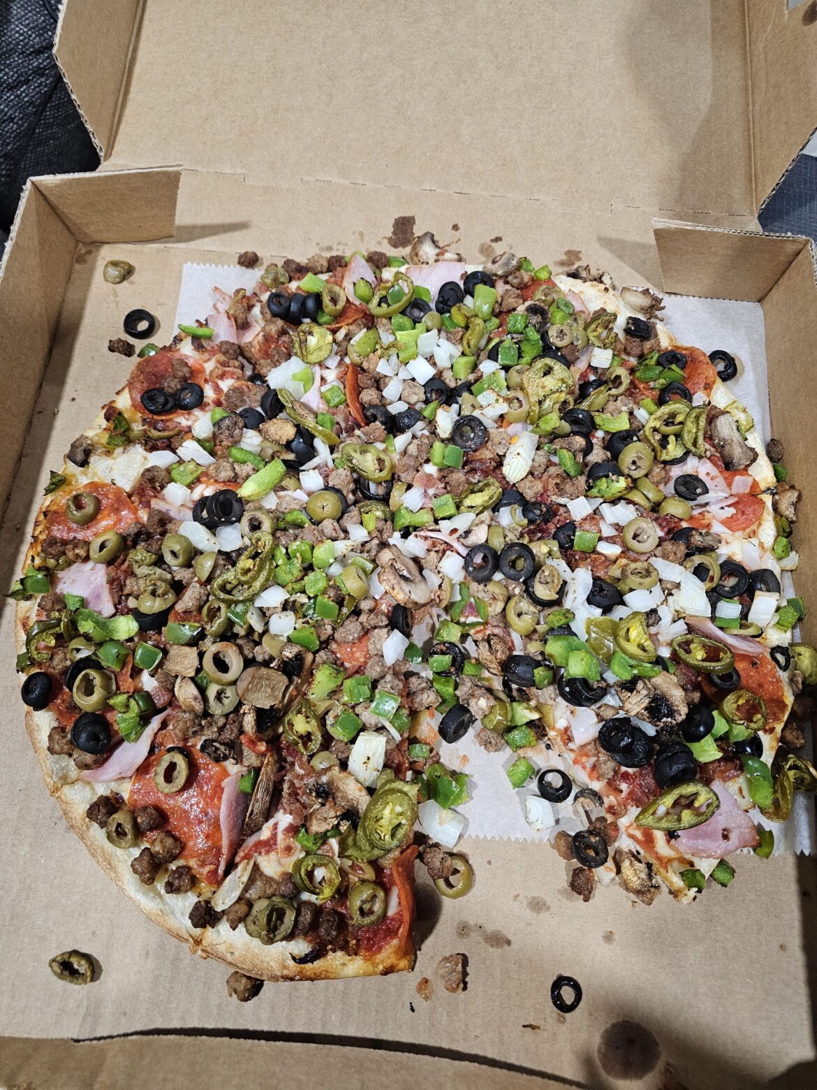 Everything but the kitchen sink on my pizza. Yum.