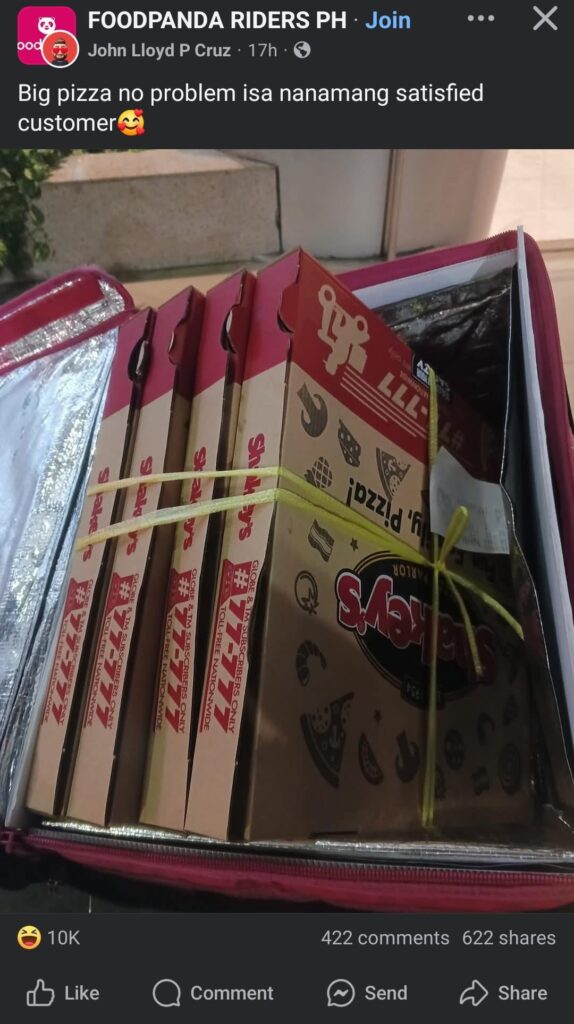 This is how someone delivers a pizza in the Philippines. Is this considered a crime?