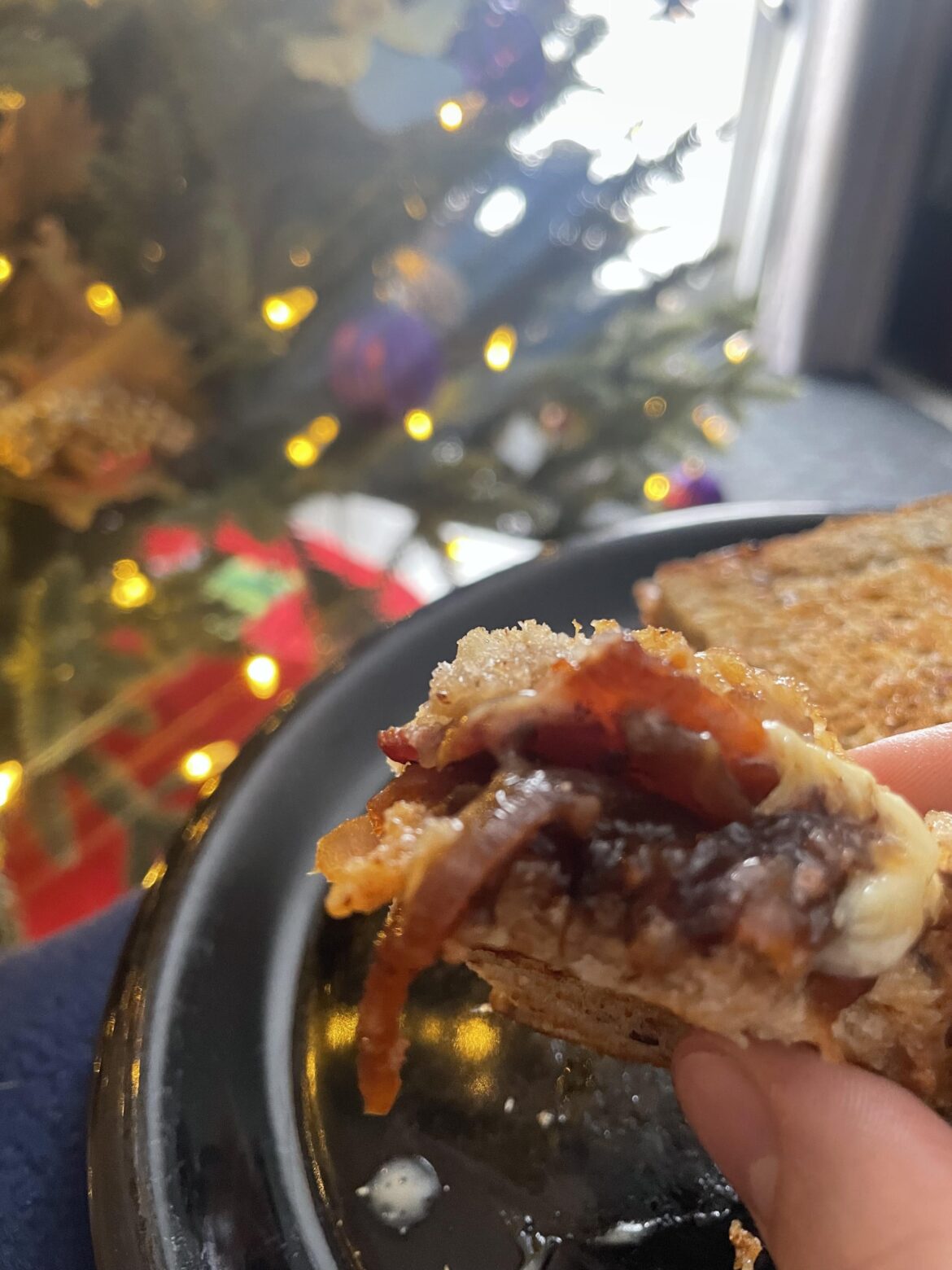 Rye, Raspberry and Orange Whiskey Jam, Brie, Bacon and Caramelized onions 🤤