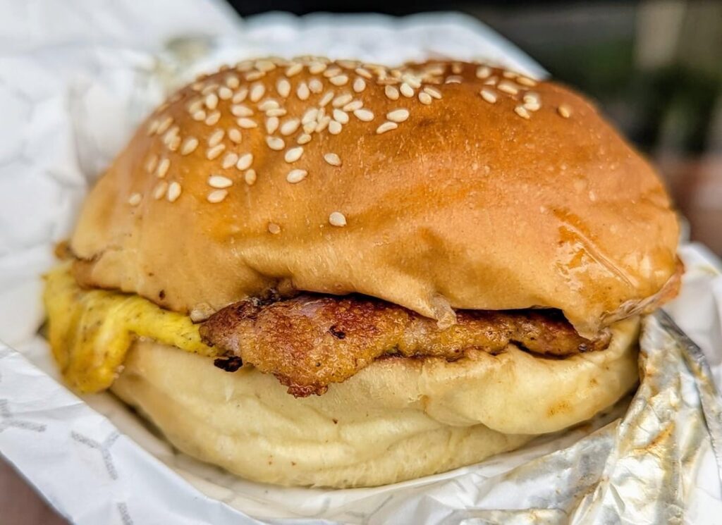 Delicious peameal breakfast sandwich at Dough Bakeshop on Danforth