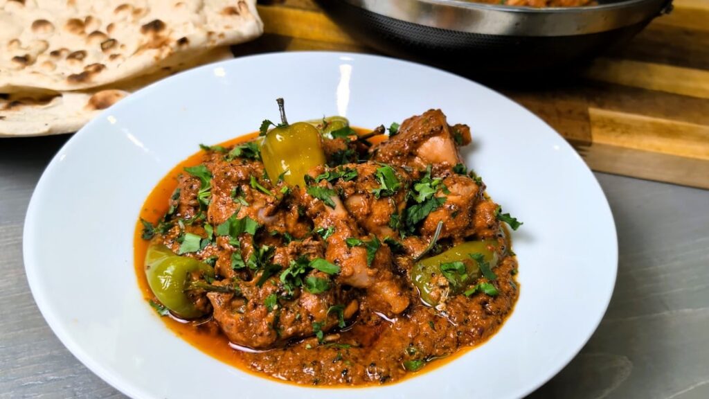 Achari Chicken Curry, a spicy and tangy curry.