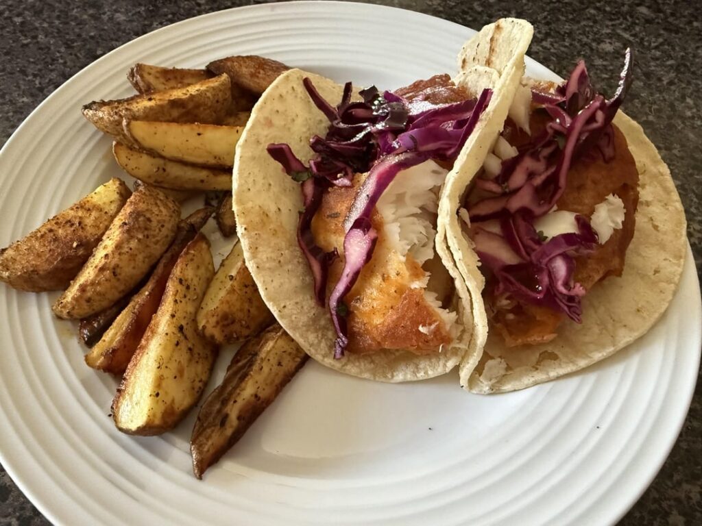 Baja Fish Tacos…changed to corn tortillas = more awesome!