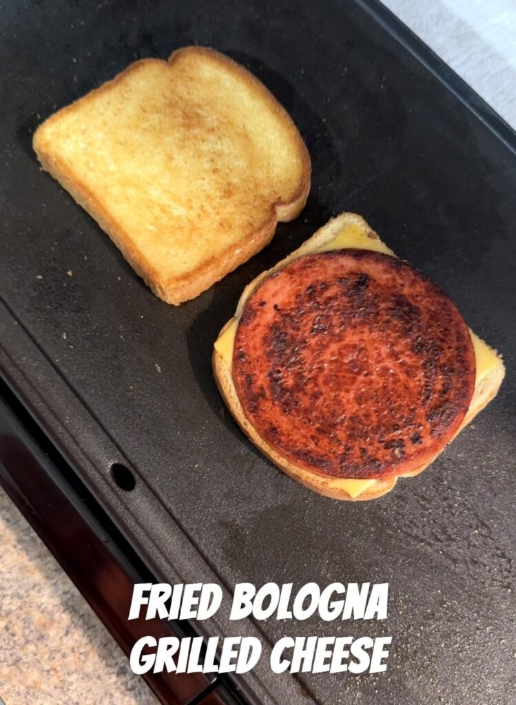 Fried Bologna Grilled Cheese (Gouda) & Potato Soup