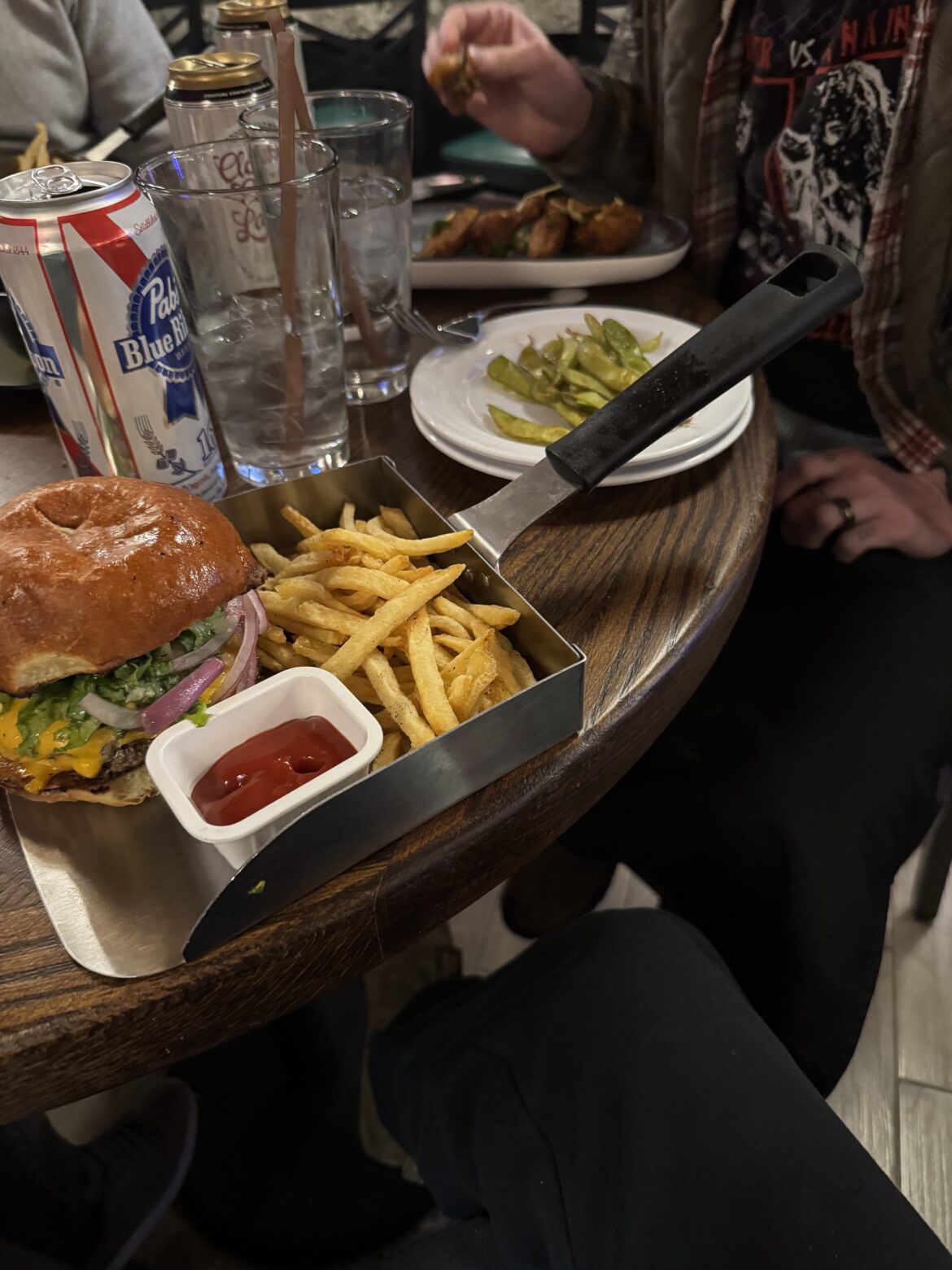 Burger on a dust pan