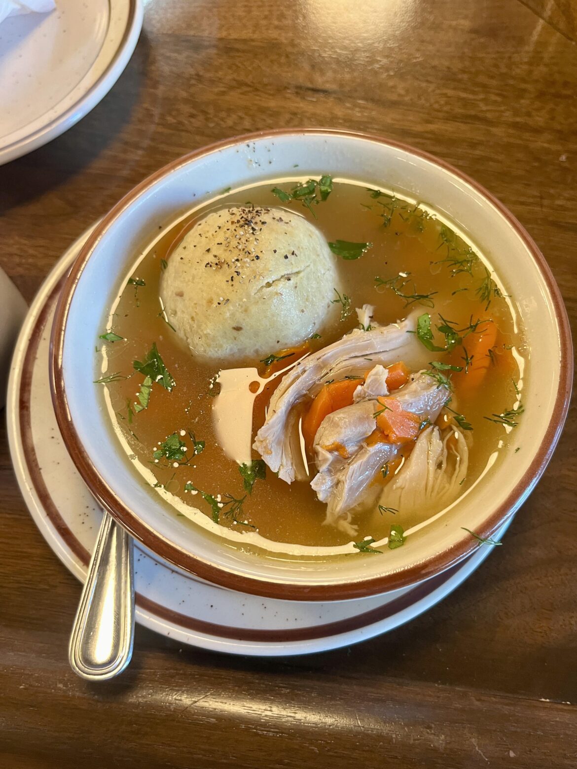 Matzo ball soup from Belle’s in Highland Park