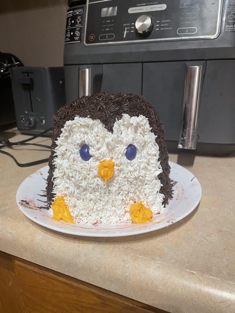 My husband requested a penguin cake for his birthday! I attempted