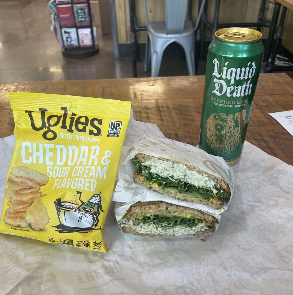 A Tuna sandwich, bag of Uglies chips, and 20oz Liquid Death comes out to $8.22 at Sprouts Farmer’s Market