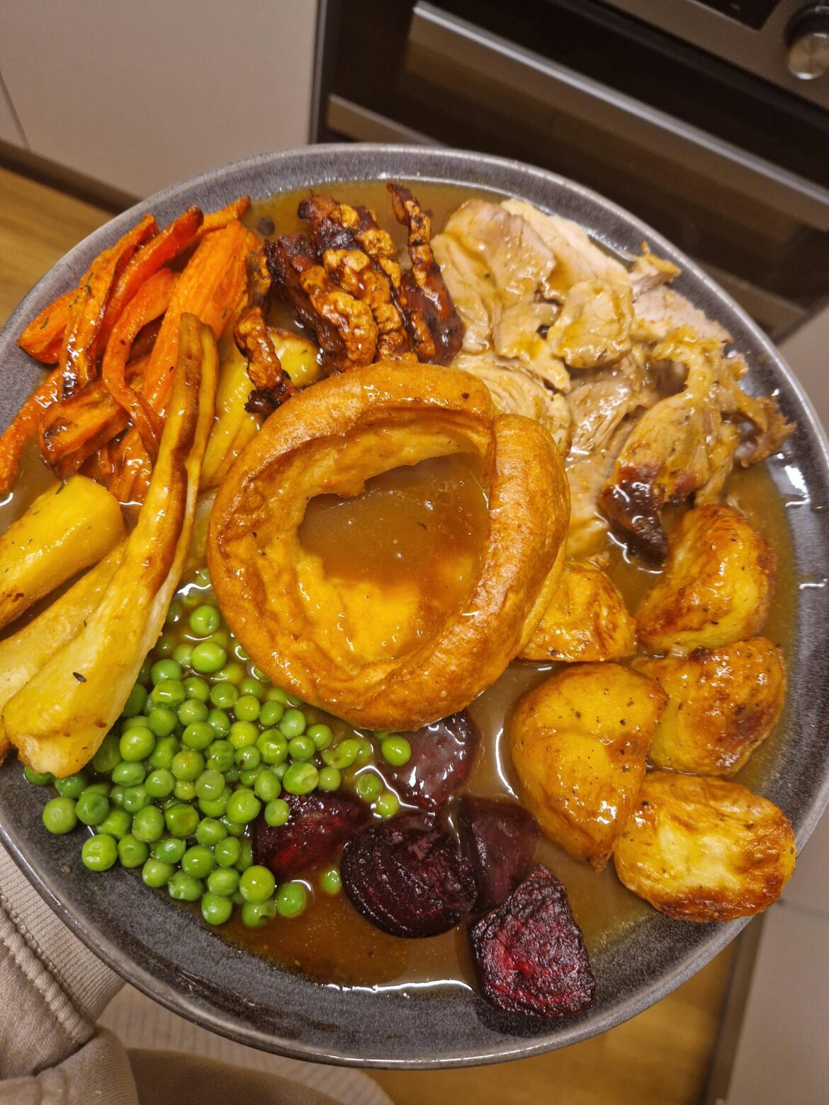 Roast leg of pork, apple cider gravy