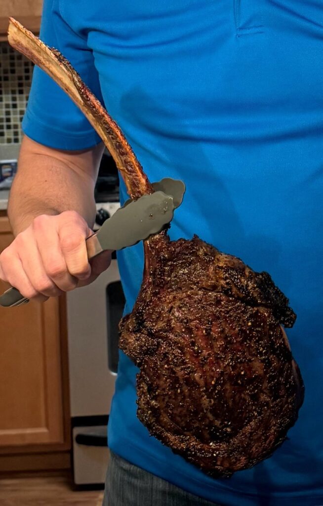 Kamado Joe Reverse Sear Tomahawk steak