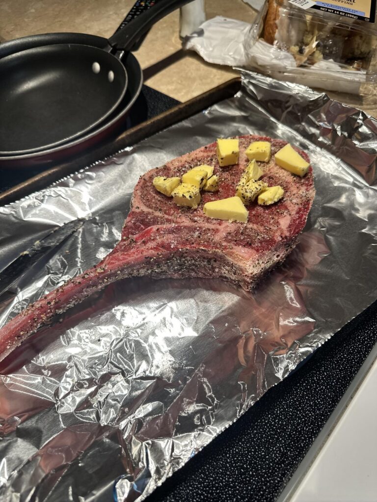 Reverse seared cowboy steak my family said is “raw”