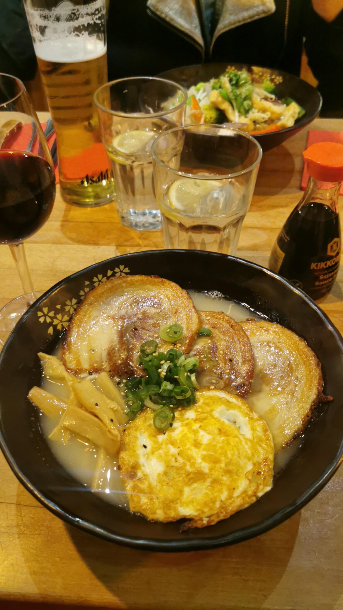 Tonkosu ramen with a fried egg