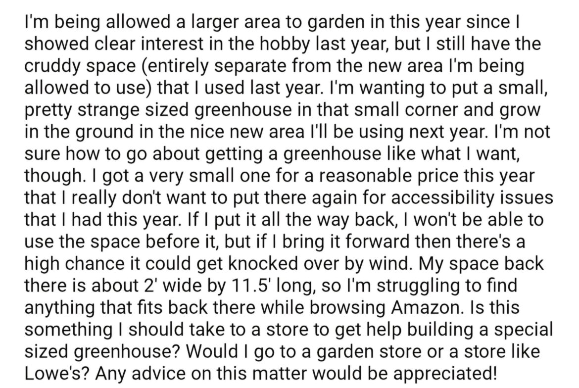 Need help getting a greenhouse