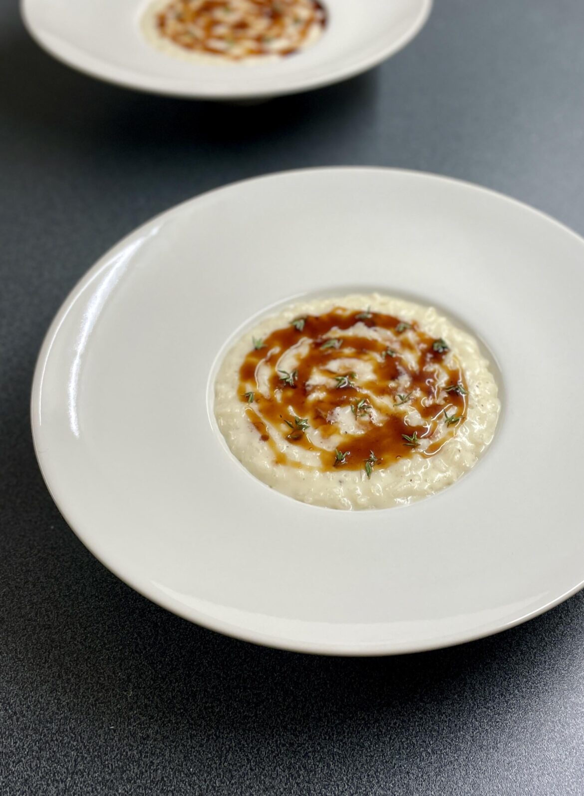 Asiago and black pepper risotto, pomegranade molasses, thyme