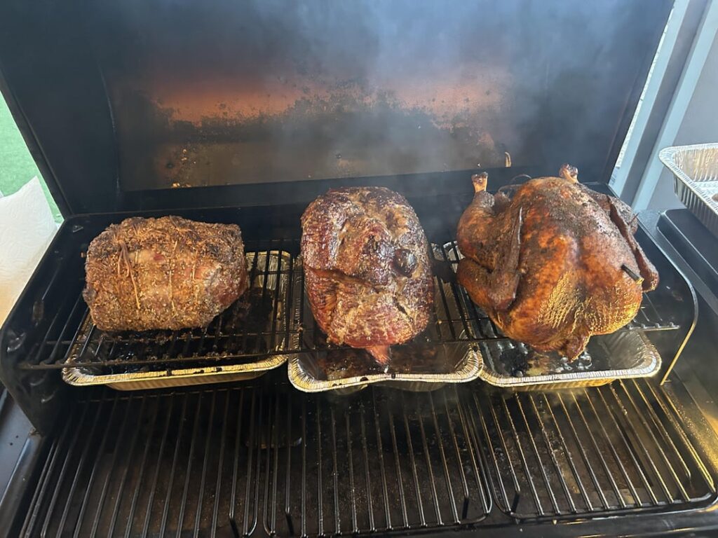 Turkey, Prime Rib and Ham smoked at once!!