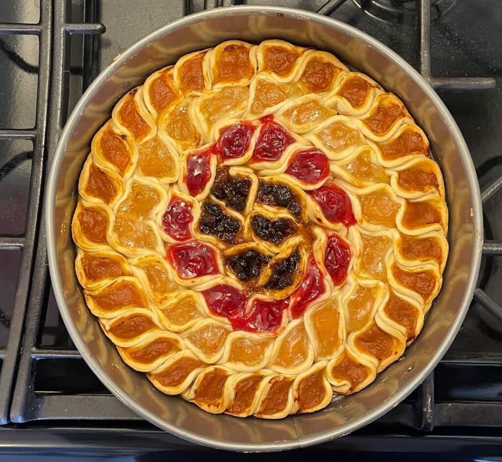 My sister made a pumpkin, apple, cherry, and mincemeat pie in bite-size, pull-apart pieces.