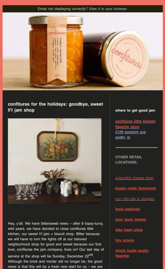 Confituras jam + biscuit shop closing Confituras jam + biscuit shop closing