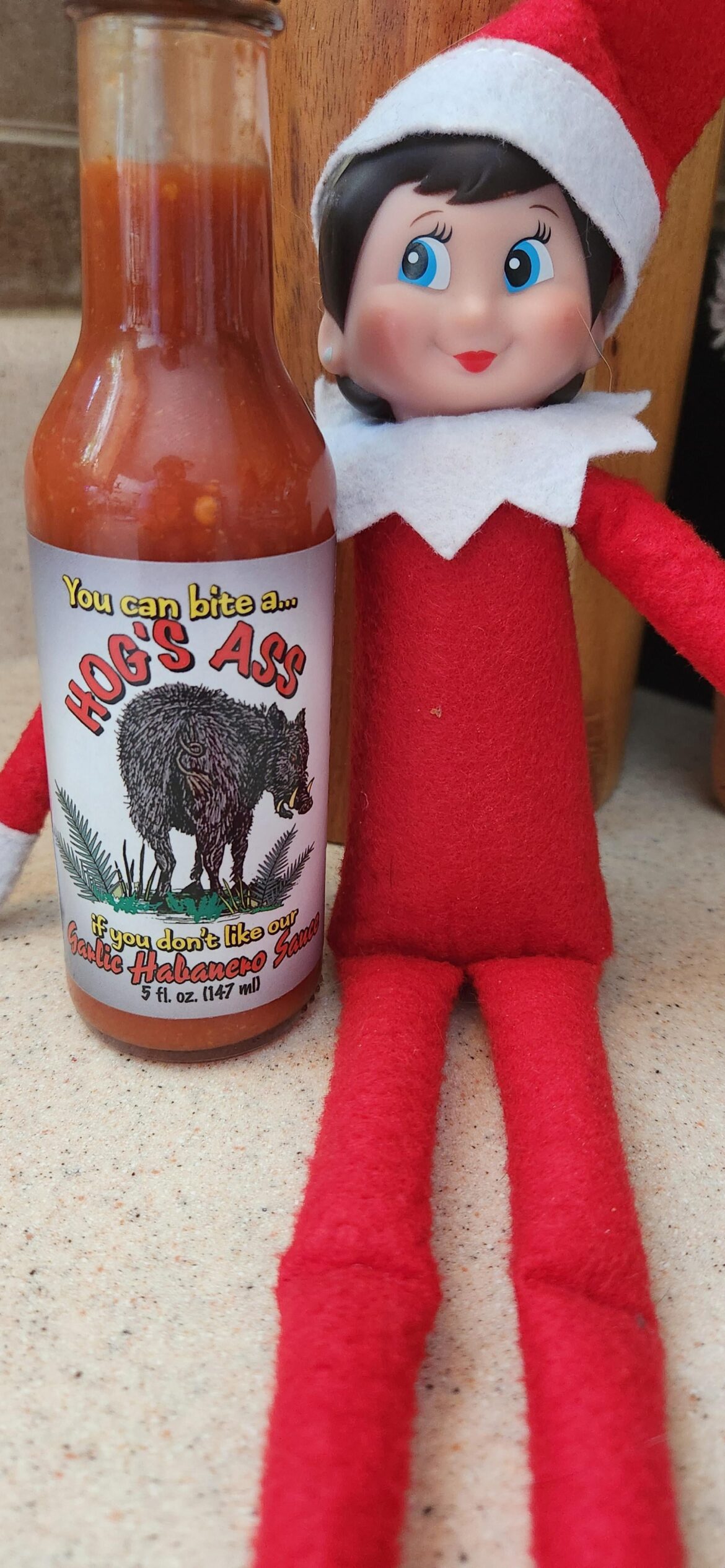 Lilly, Elf on the shelf found her favorite sauce.