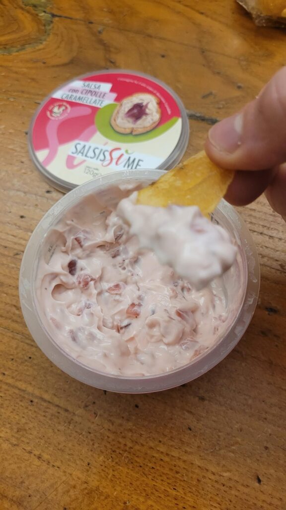 Caramelized onions dip with chips