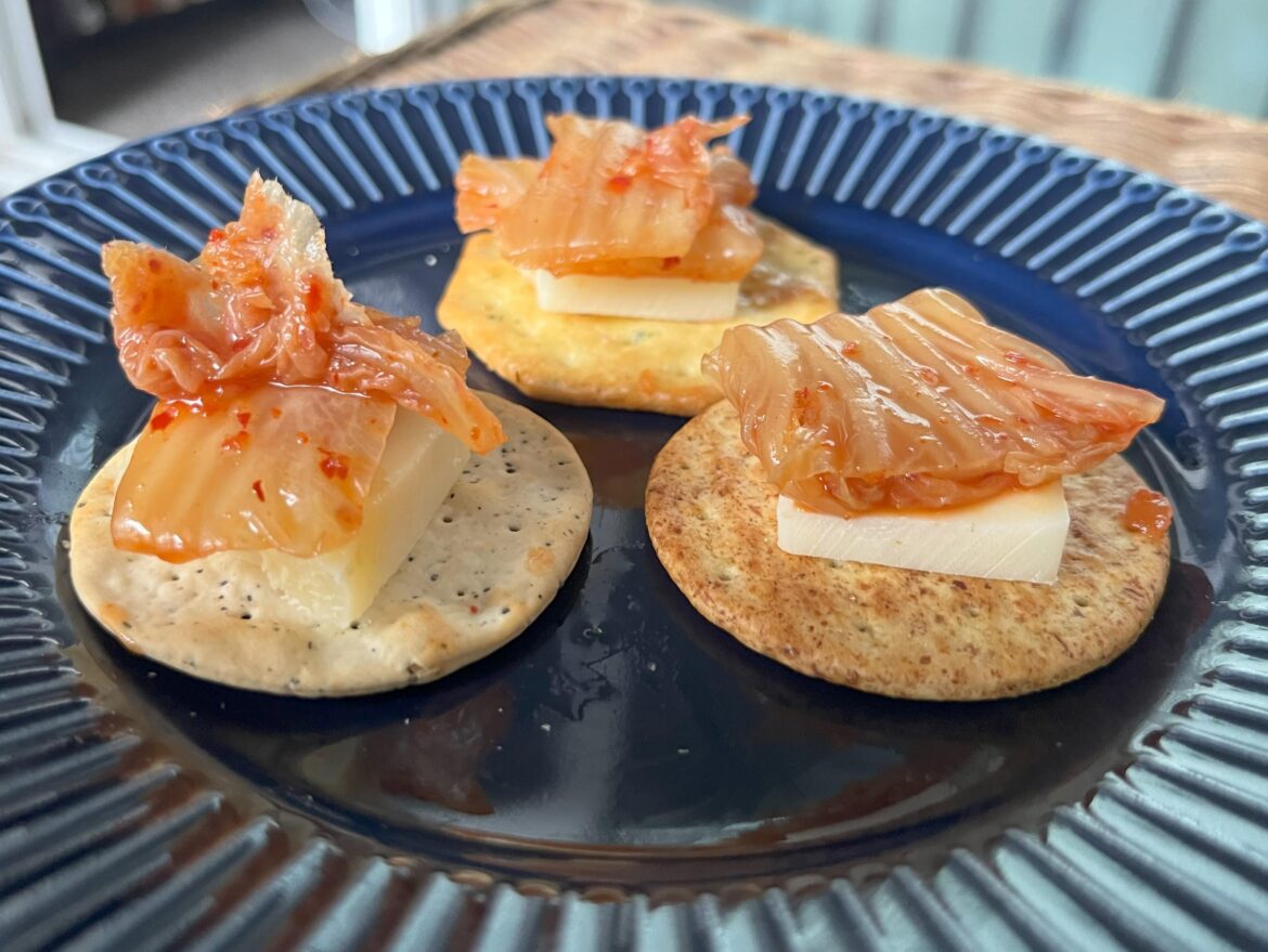 A newly discovered favorite of mine - Cheese and Kimchi with Crackers