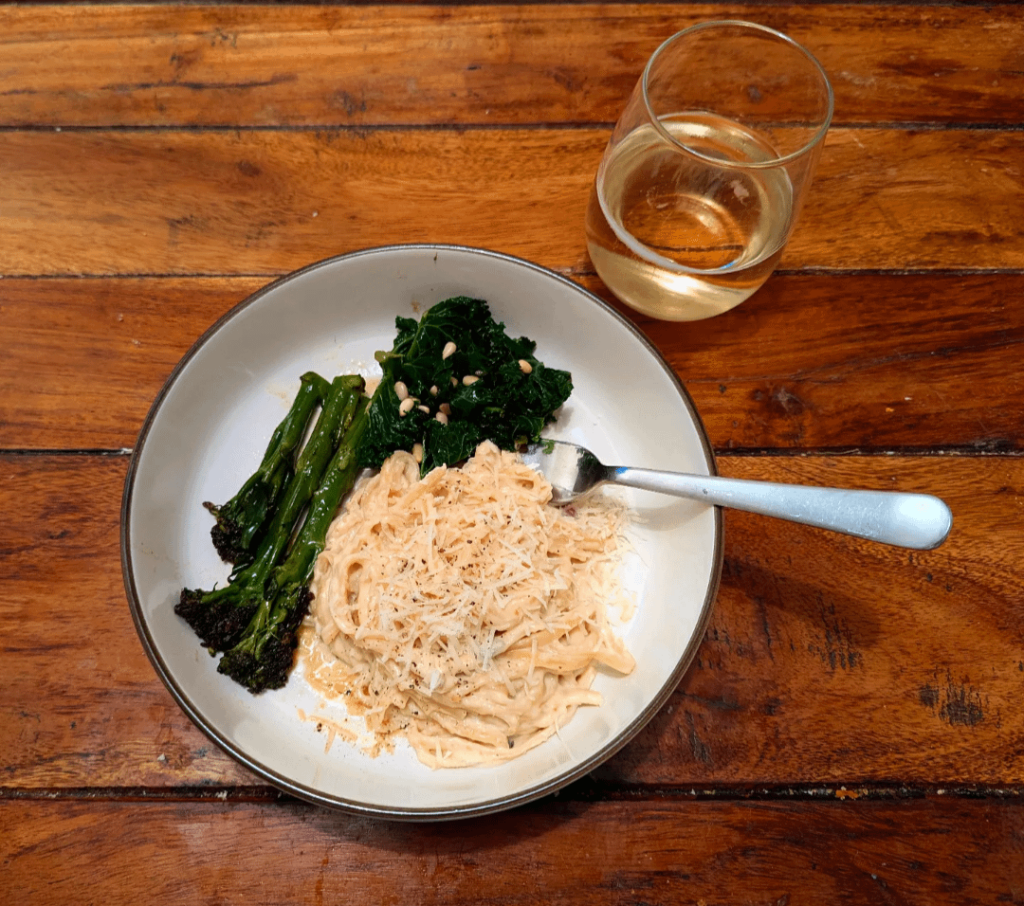 Roasted roots linguine [lacto-vegetarian]