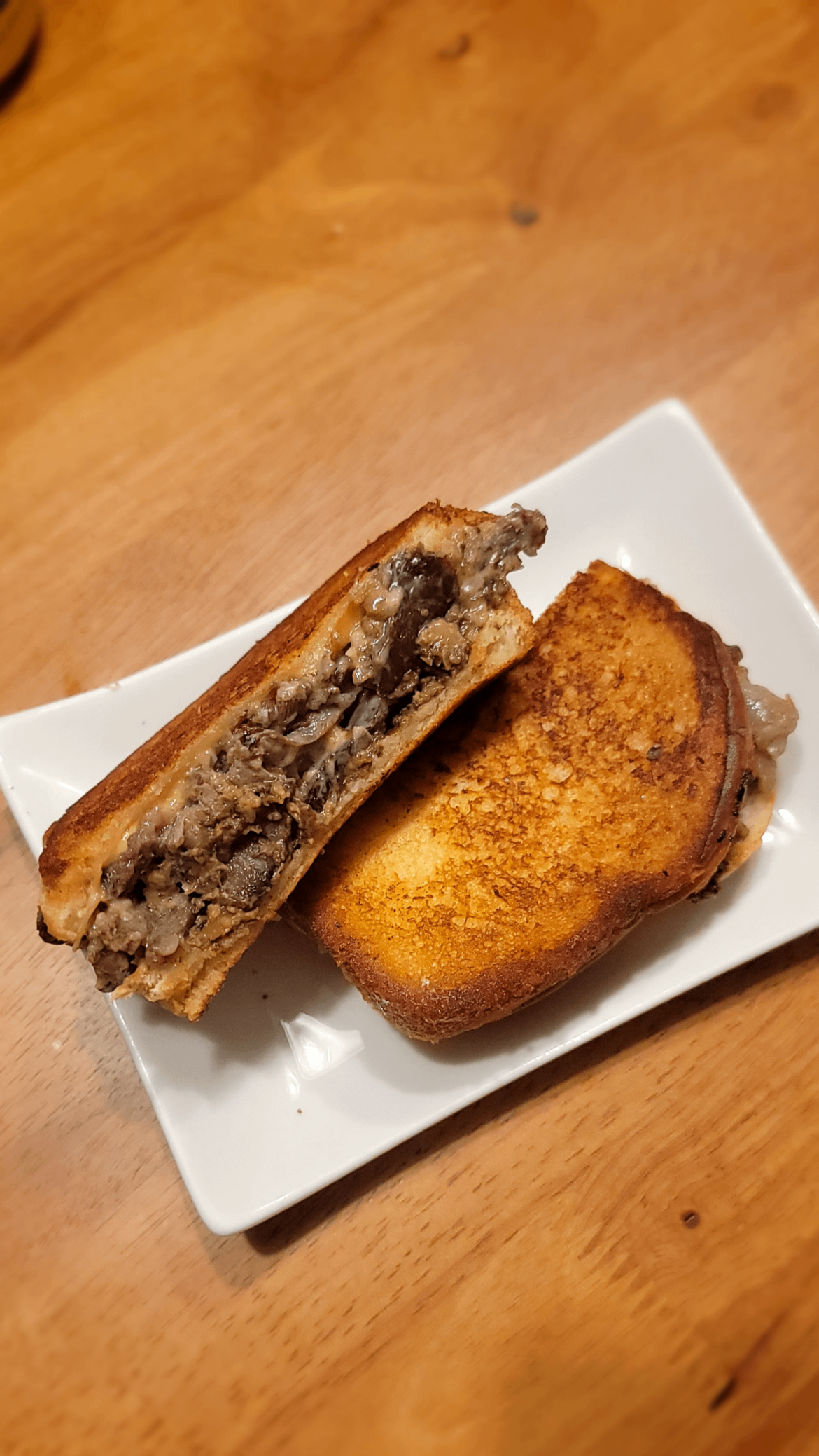 Left over Xmas roast beef turns into a Philadelphia toasted cheese steak sandwich