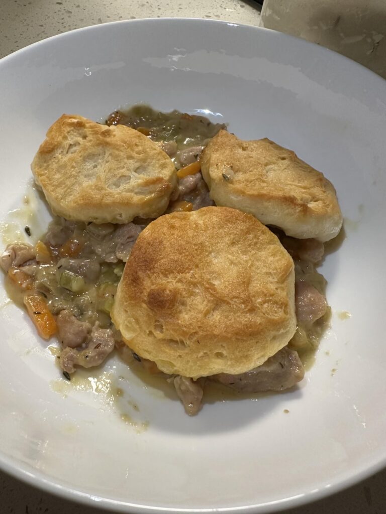 Homestyle chicken and biscuit pot pie