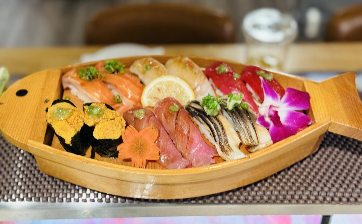 Assorted sushi boat which one are you eating first and last