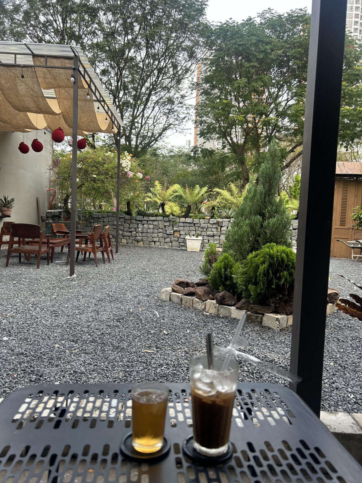 Vietnamese iced coffee with milk in the cozy morning