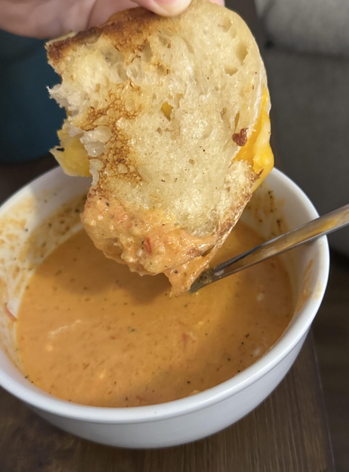 Homemade tomato soup with sourdough grilled cheese 🤤