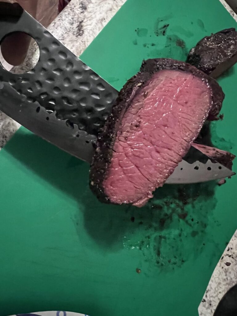 Reverse seared Mule Deer Loin