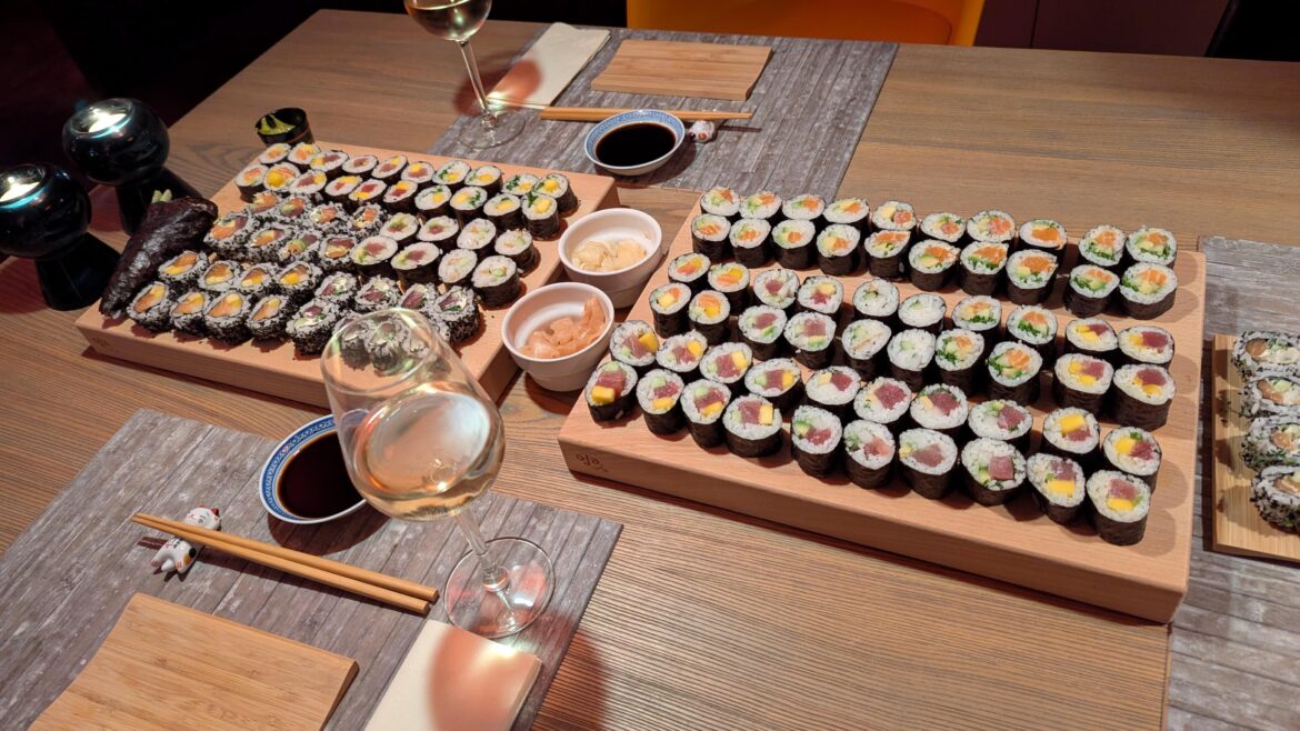 Our Christmas dinner; homemade by my wife and me. Tuna, salmon and smoked halibut. Happy holidays from Germany!