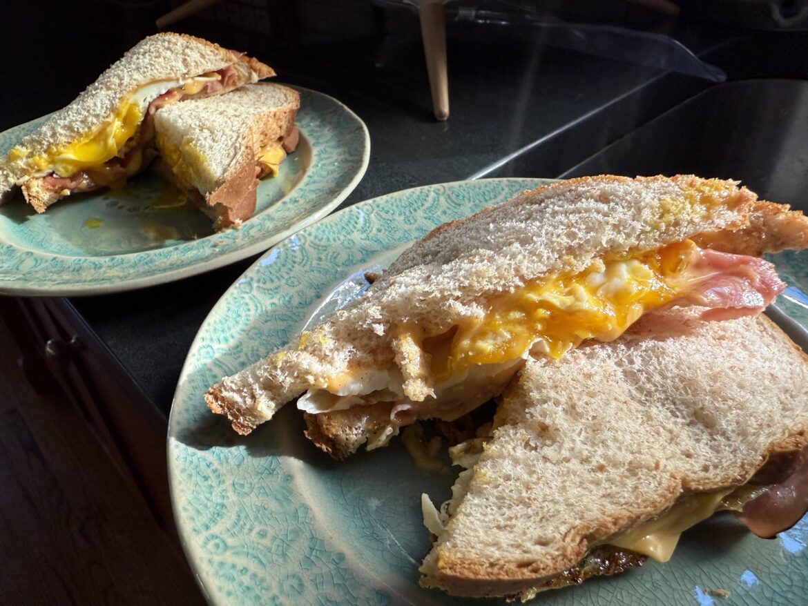 A simple ham egg and cheese - over medium