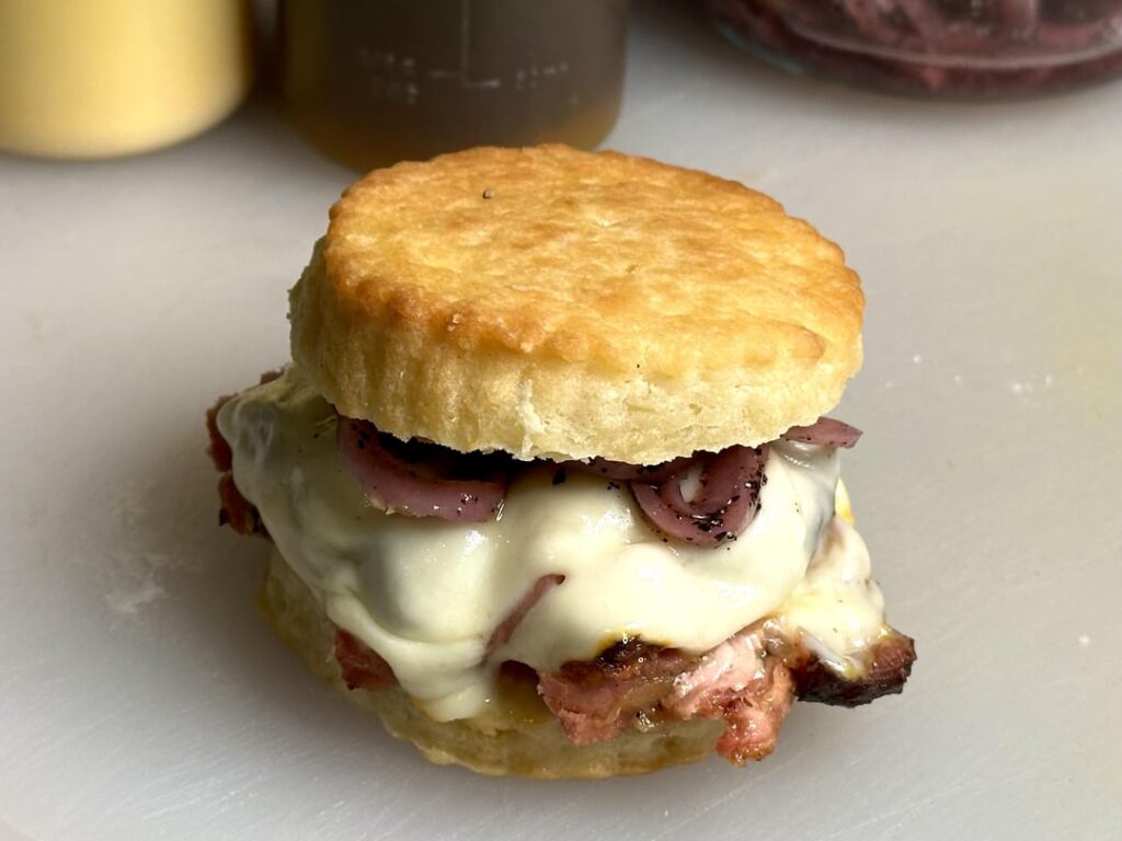 Leftover Christmas ham biscuit slider snack