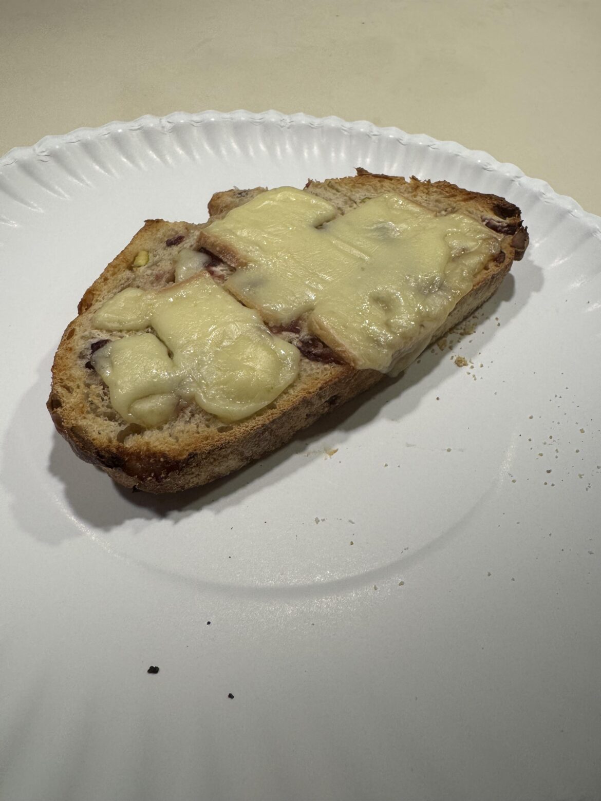 French raclette baked on cranberry pistachio bread