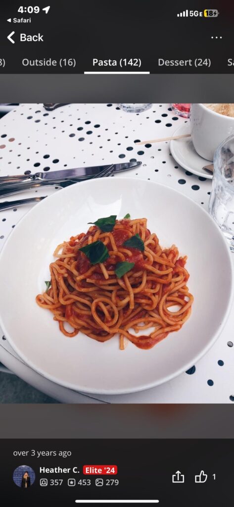 How many calories for this plain pasta pomodoro from La PECORA Bianca
