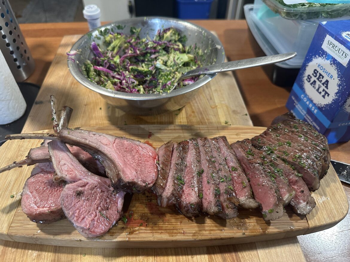 Mixed grill: NY strip and lamb chops