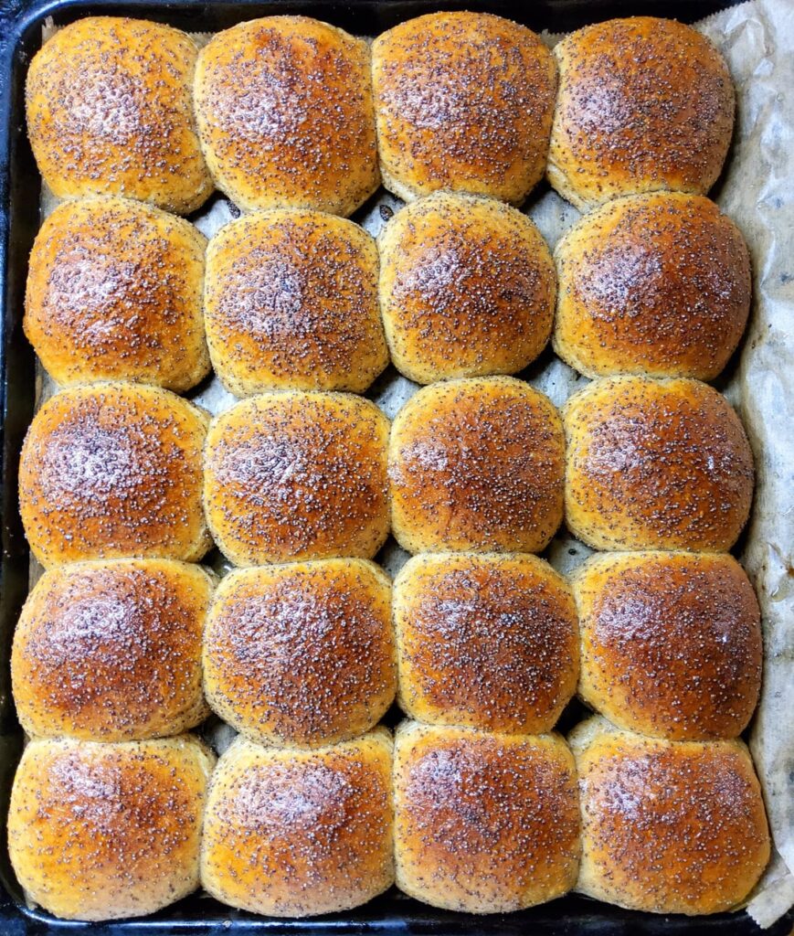 Milk rolls sprinkled with poppy seeds