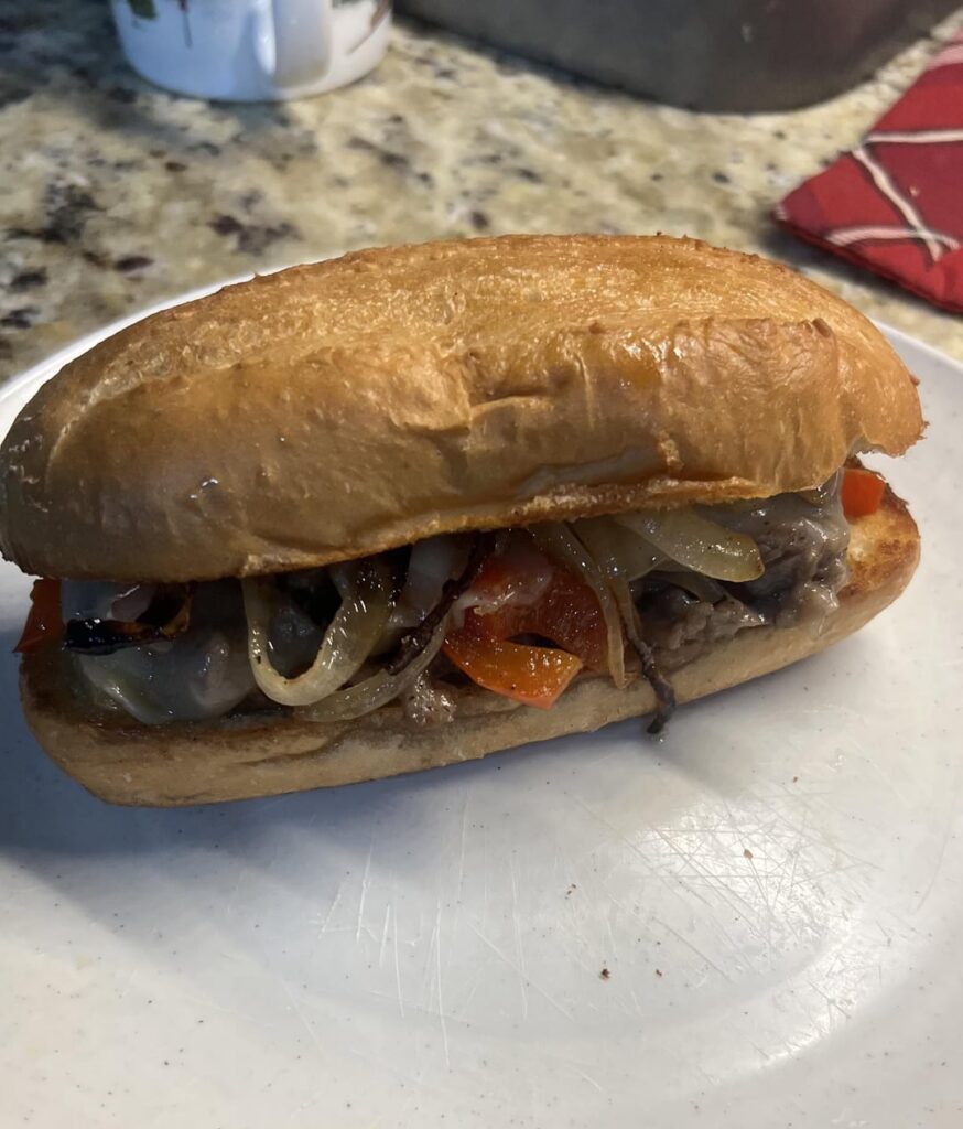 Homemade philly cheesesteak sandwiches