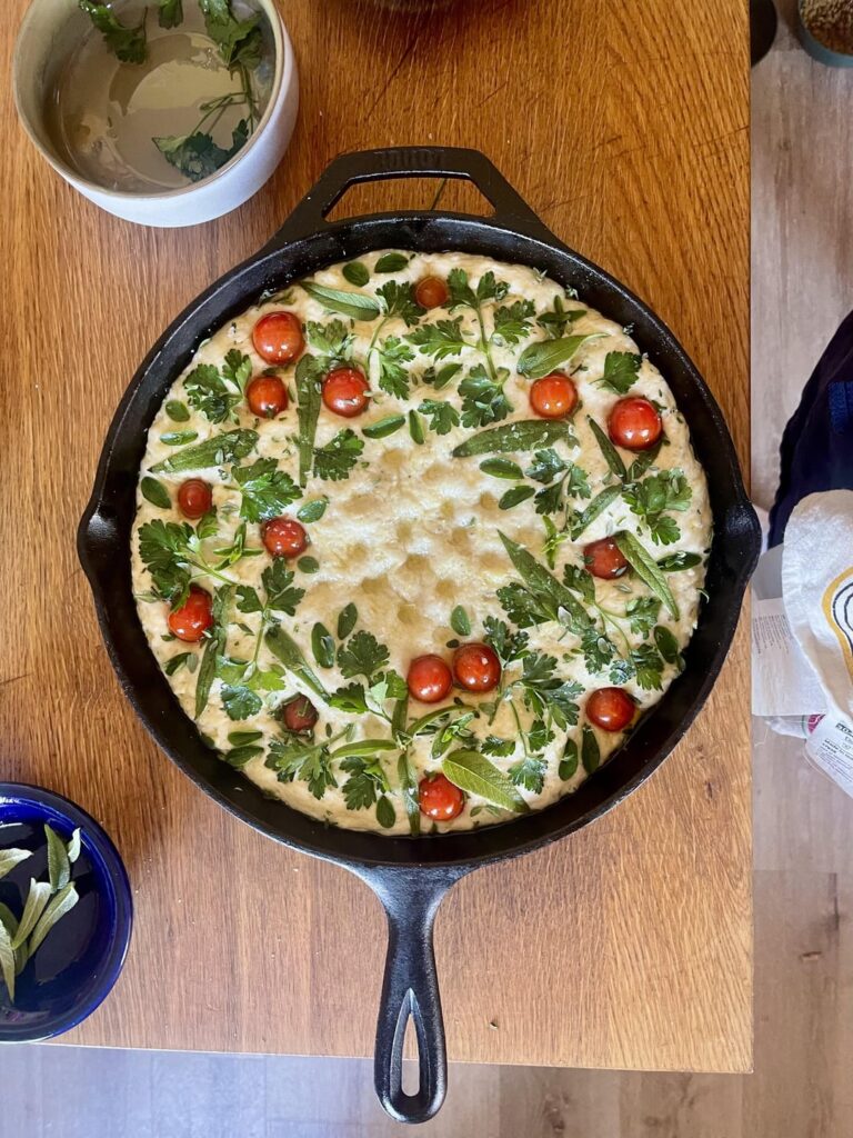 Yule wreath focaccia with (mostly) homegrown herbs