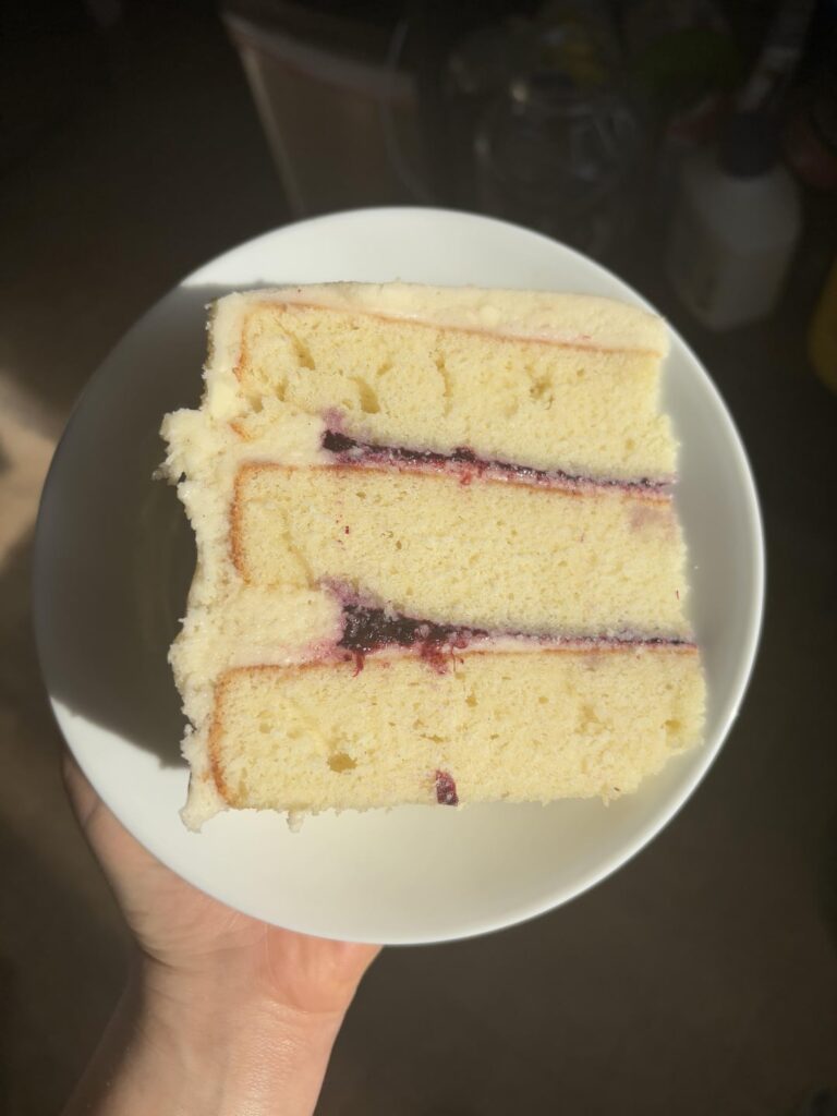 vanilla almond sponge with a mixed berry compote and an almond buttercream - happy birthday to me 🎂
