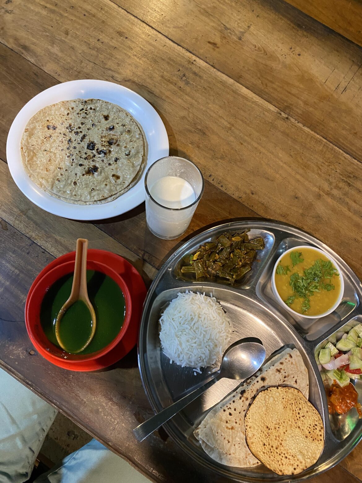Veg Thali with Basil soup and paratha | Indian food