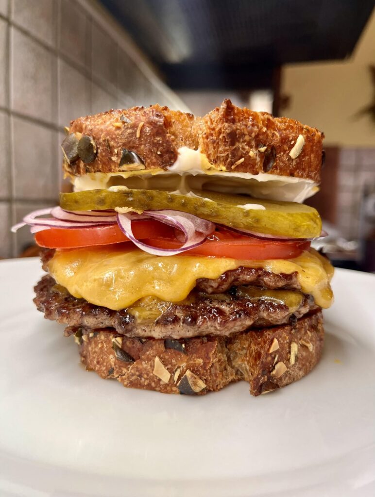 Whole wheat bread and double cheeseburger. A combination.