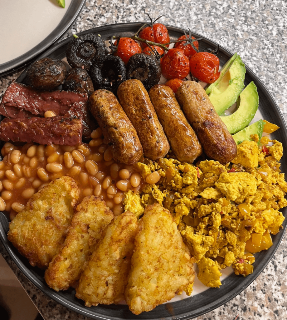 Full English for dinner - everything on the plate is vegetarian