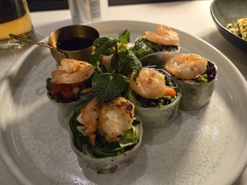 Shrimp fresh rolls, lemongrass chicken dumplings and shrimp pad kee mao from Chiang Mai. New location at York Mills/Don Mills