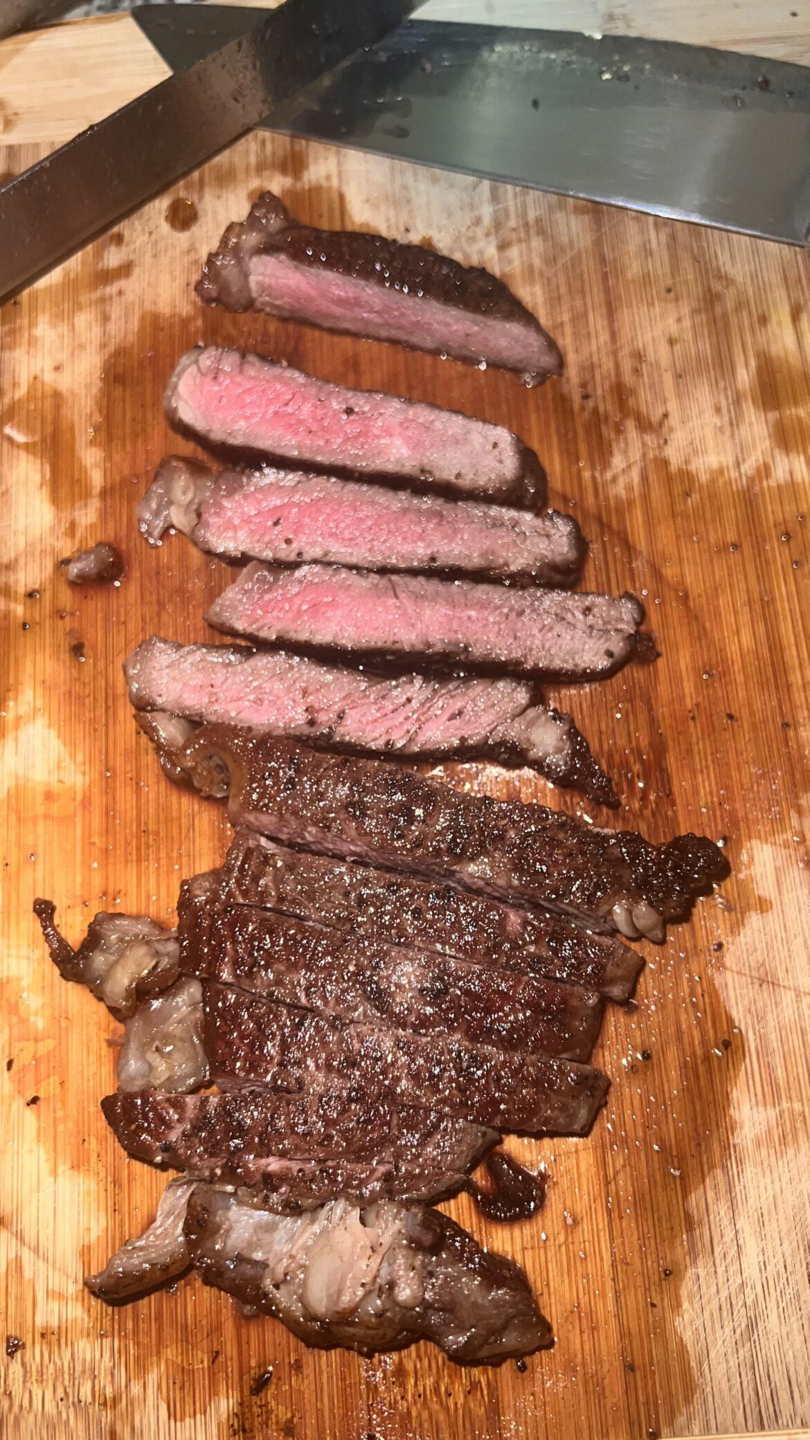 Thanks for the advice peeps, results look much better this time (ny strip 131@1hr, seared in ghee 30s a side)