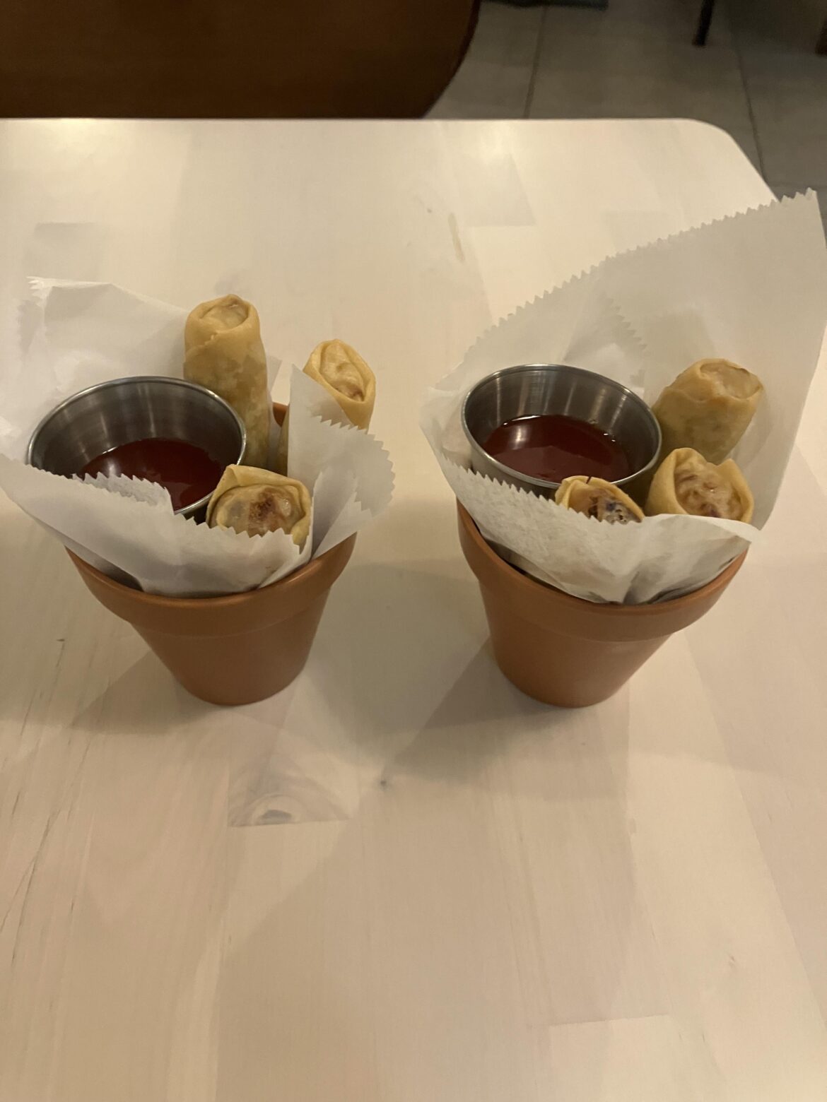 My spring rolls came in flower pots…